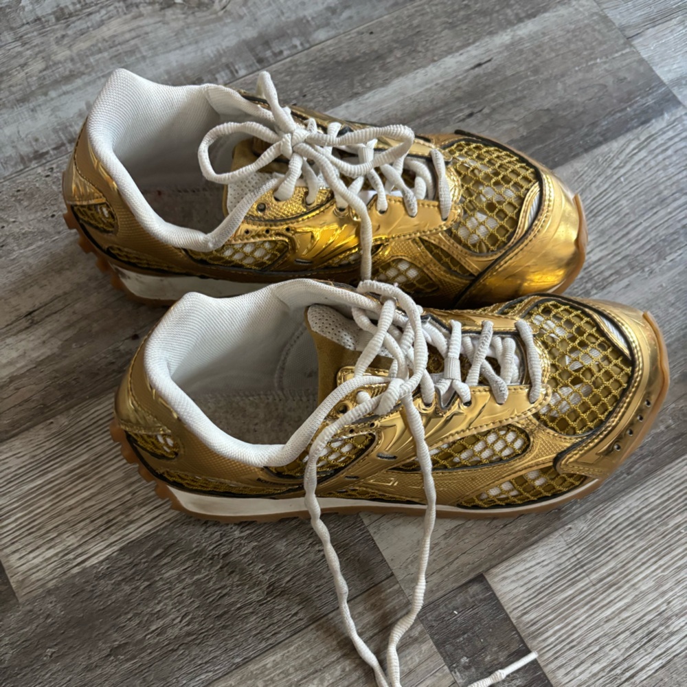 Bottega Veneta Gold and White Sneakers